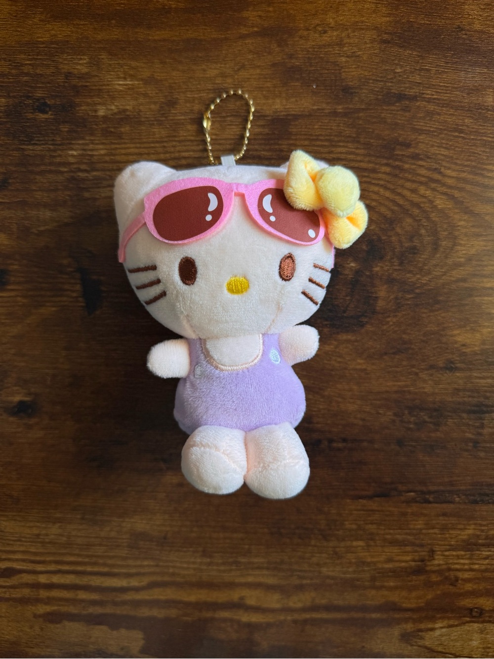 Sanrio Hello Kitty Plush Keychain - Pink Sunglasses & Yellow Bow bathing suit - Picture 1 of 4